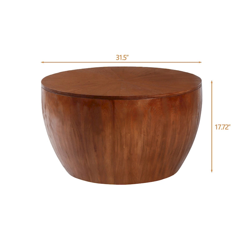 Table basse tonneau de 31,5 pouces, fonction de rangement, style vintage, marron, 1 unité