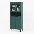 Meuble de rangement haut, 2 portes vitrées, 2 portes pleines, poignées dorées, style moderne, vert/bleu/blanc, 1 unité