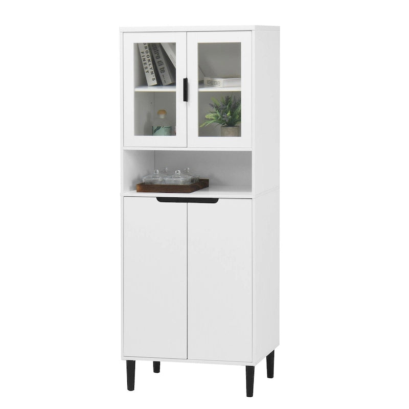 Meuble de rangement haut, 2 portes vitrées, 2 portes pleines, poignées dorées, style moderne, vert/bleu/blanc, 1 unité