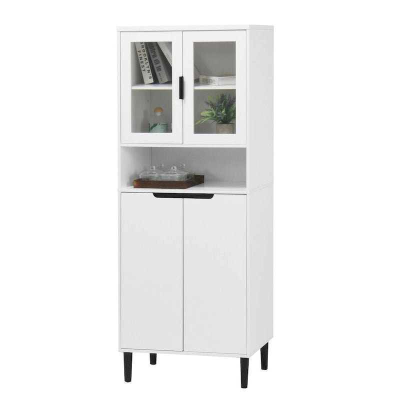 Meuble de rangement haut, 2 portes vitrées, 2 portes pleines, poignées dorées, style moderne, vert/bleu/blanc, 1 unité