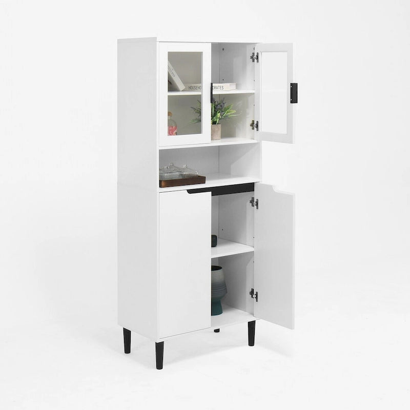 Meuble de rangement haut, 2 portes vitrées, 2 portes pleines, poignées dorées, style moderne, vert/bleu/blanc, 1 unité