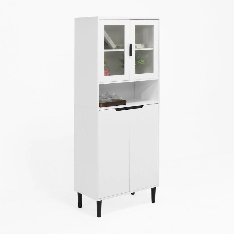 Meuble de rangement haut, 2 portes vitrées, 2 portes pleines, poignées dorées, style moderne, vert/bleu/blanc, 1 unité