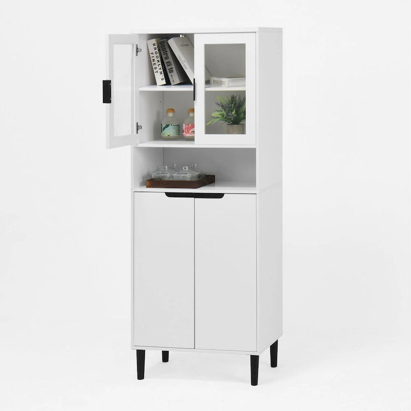 Meuble de rangement haut, 2 portes vitrées, 2 portes pleines, poignées dorées, style moderne, vert/bleu/blanc, 1 unité