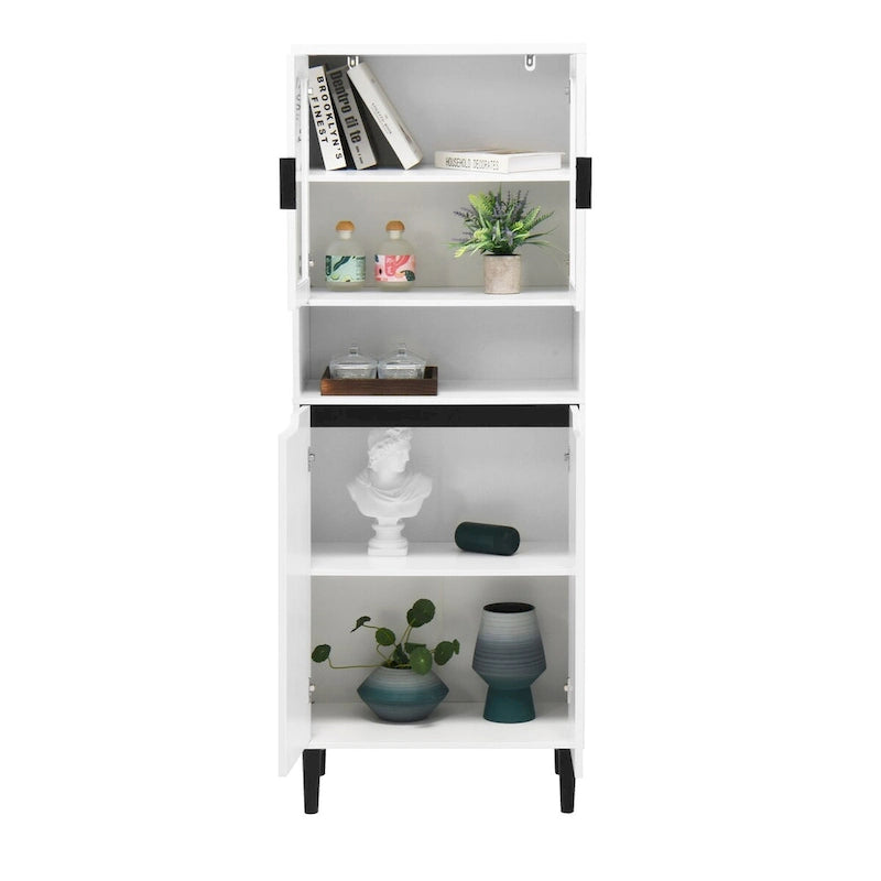 Meuble de rangement haut, 2 portes vitrées, 2 portes pleines, poignées dorées, style moderne, vert/bleu/blanc, 1 unité