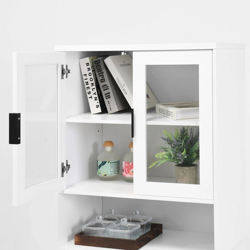 Meuble de rangement haut, 2 portes vitrées, 2 portes pleines, poignées dorées, style moderne, vert/bleu/blanc, 1 unité