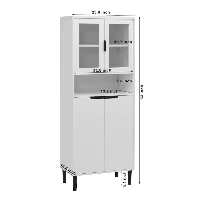 Meuble de rangement haut, 2 portes vitrées, 2 portes pleines, poignées dorées, style moderne, vert/bleu/blanc, 1 unité