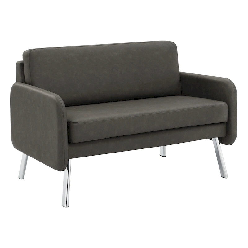 Causeuse, mousse haute densité, pieds chromés, style moderne, similicuir fumé / tissu anthracite / similicuir crème, 2 personnes