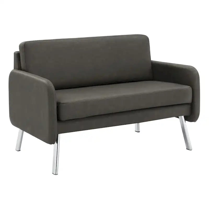 Causeuse, mousse haute densité, pieds chromés, style moderne, similicuir fumé / tissu anthracite / similicuir crème, 2 personnes