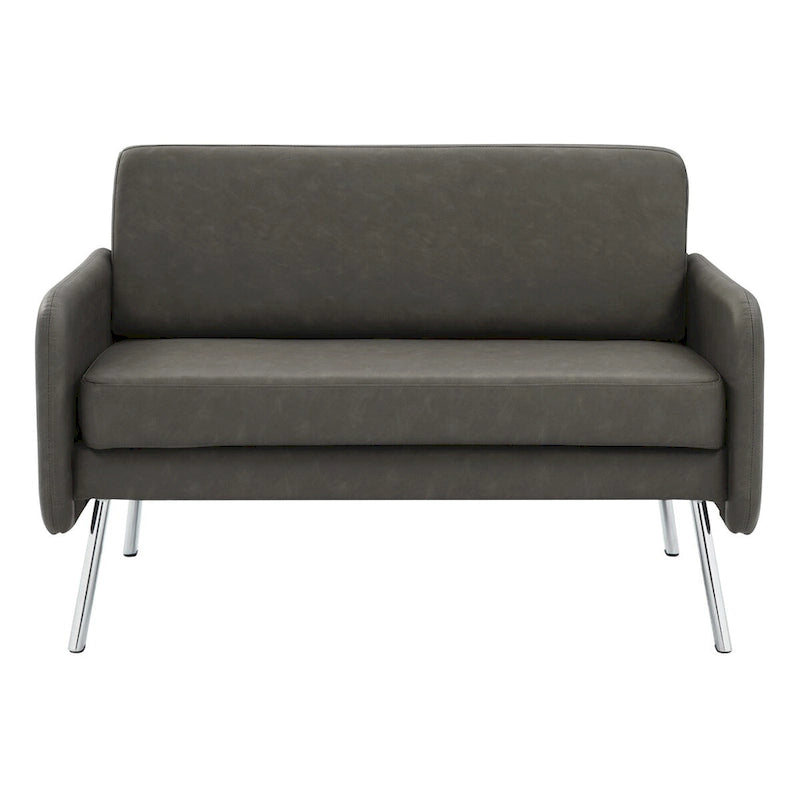 Causeuse, mousse haute densité, pieds chromés, style moderne, similicuir fumé / tissu anthracite / similicuir crème, 2 personnes