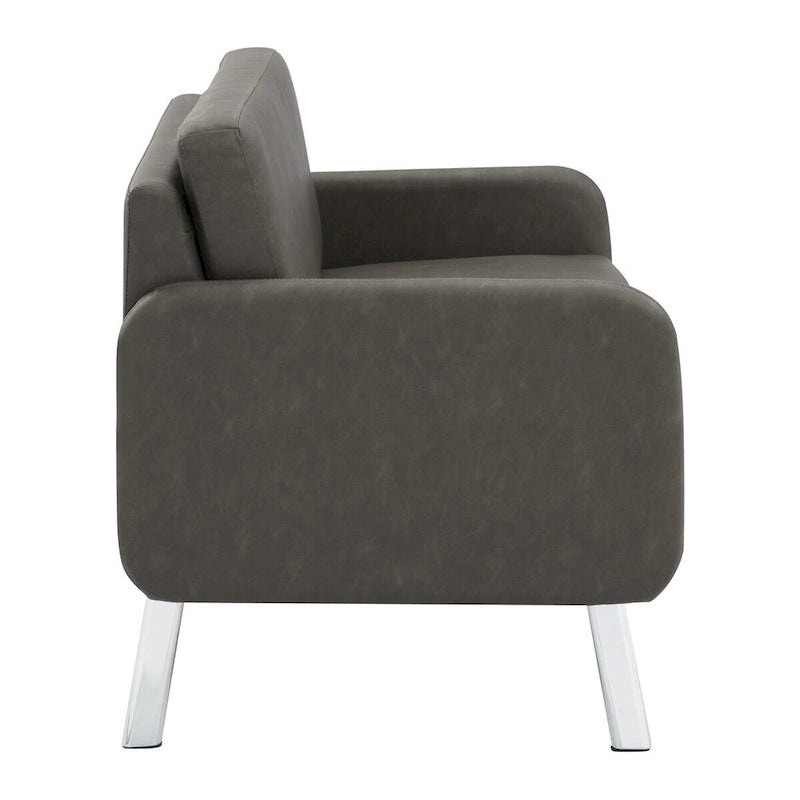 Causeuse, mousse haute densité, pieds chromés, style moderne, similicuir fumé / tissu anthracite / similicuir crème, 2 personnes