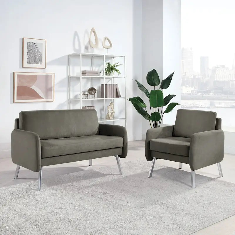 Causeuse, mousse haute densité, pieds chromés, style moderne, similicuir fumé / tissu anthracite / similicuir crème, 2 personnes
