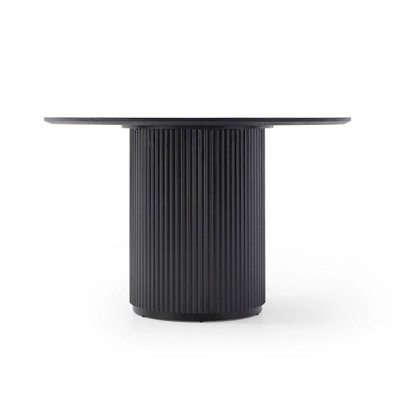 Table à manger carrée, plateau en placage de chêne, piétement central en T fait main, style minimaliste, noir, 4 places
