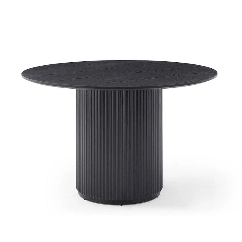 Table à manger carrée, plateau en placage de chêne, piétement central en T fait main, style minimaliste, noir, 4 places