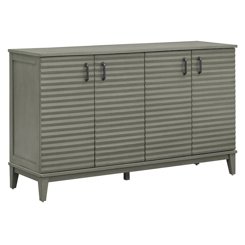 Buffet bahut 4 portes, 2 étagères réglables, poignées métalliques, cadre en bois de pin, style rétro, gris antique, 1 unité