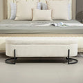 Banc de rangement ottoman de 52 pouces, capitonné, tissu velours, pieds en métal, style Mid-Century, beige / émeraude / noir / rose / orange / gris foncé, 1 unité