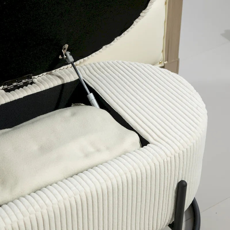 Banc de rangement ottoman de 52 pouces, capitonné, tissu velours, pieds en métal, style Mid-Century, beige / émeraude / noir / rose / orange / gris foncé, 1 unité