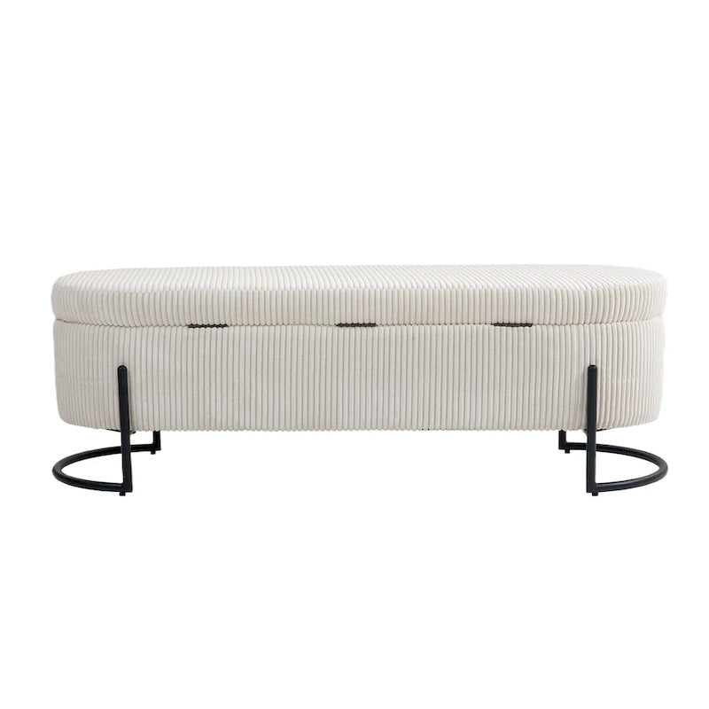 Banc de rangement ottoman de 52 pouces, capitonné, tissu velours, pieds en métal, style Mid-Century, beige / émeraude / noir / rose / orange / gris foncé, 1 unité