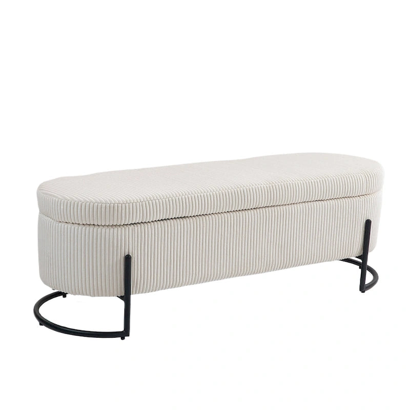 Banc de rangement ottoman de 52 pouces, capitonné, tissu velours, pieds en métal, style Mid-Century, beige / émeraude / noir / rose / orange / gris foncé, 1 unité