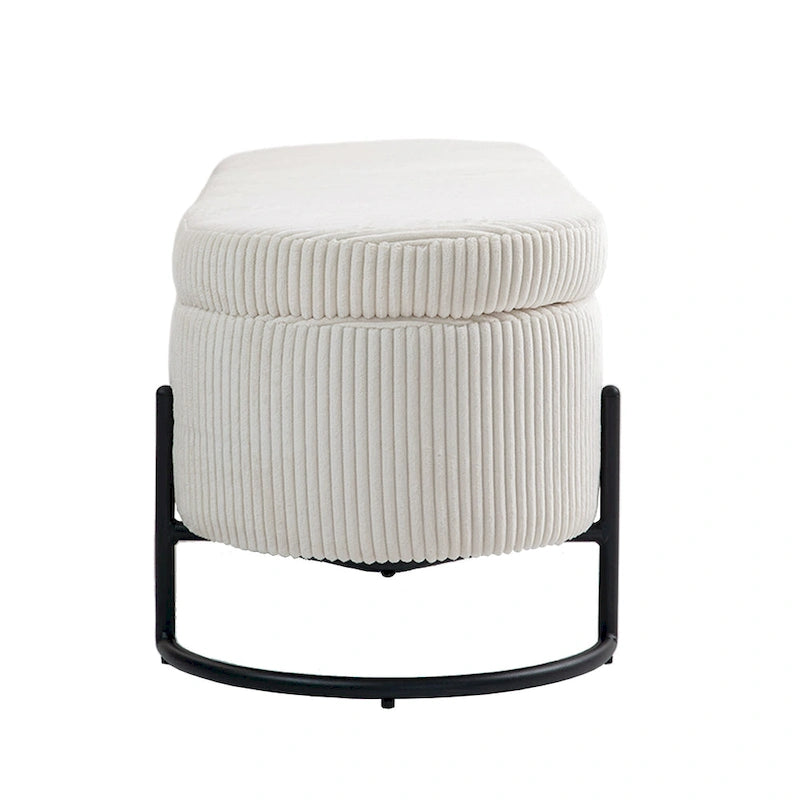 Banc de rangement ottoman de 52 pouces, capitonné, tissu velours, pieds en métal, style Mid-Century, beige / émeraude / noir / rose / orange / gris foncé, 1 unité
