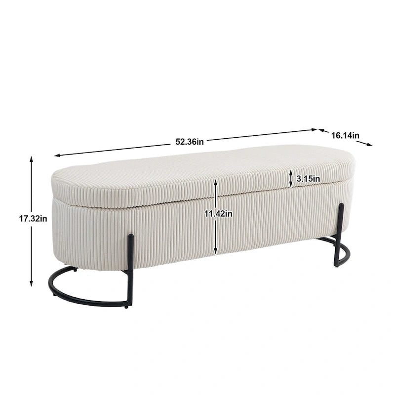 Banc de rangement ottoman de 52 pouces, capitonné, tissu velours, pieds en métal, style Mid-Century, beige / émeraude / noir / rose / orange / gris foncé, 1 unité