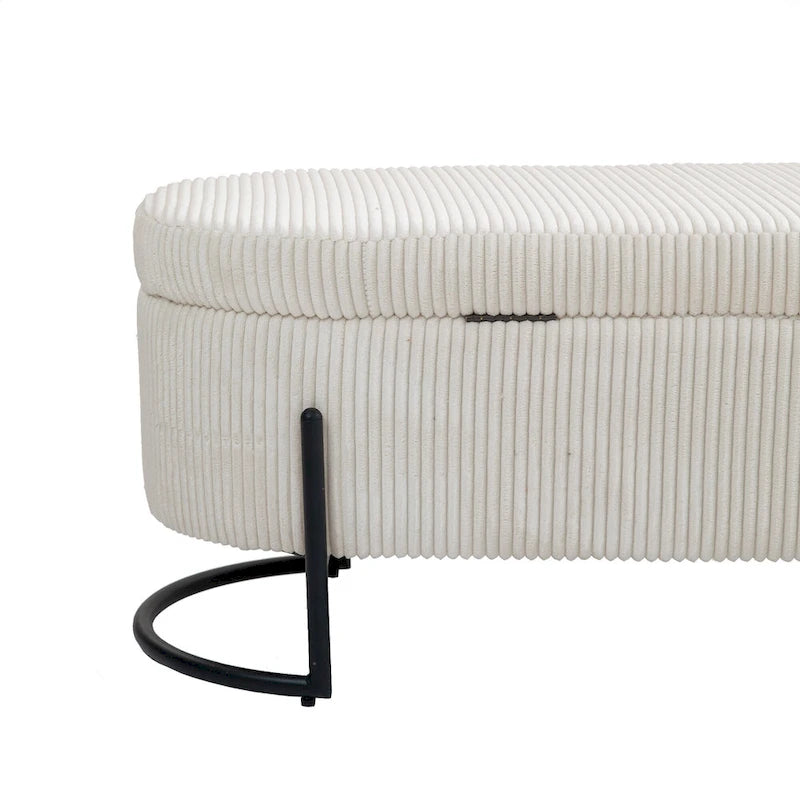 Banc de rangement ottoman de 52 pouces, capitonné, tissu velours, pieds en métal, style Mid-Century, beige / émeraude / noir / rose / orange / gris foncé, 1 unité
