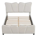 Lit plateforme rembourré pleine grandeur, Tissu velours, Tête et pied de lit, Style moderne, Beige / Gris, 1 personne